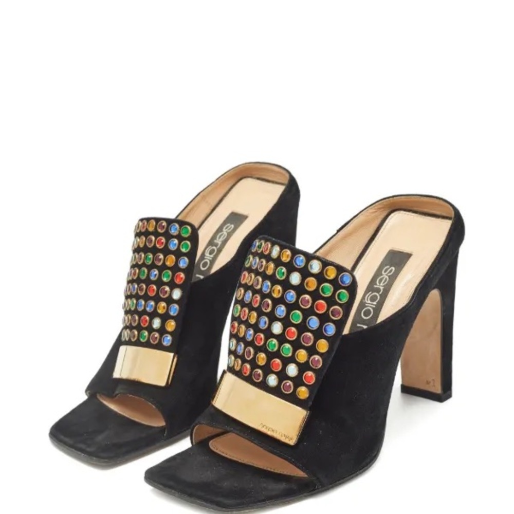 Vintage Sergio Rossi 
105mm Black Embellished Heeled
Women's Mules - Picture 2 of 8
